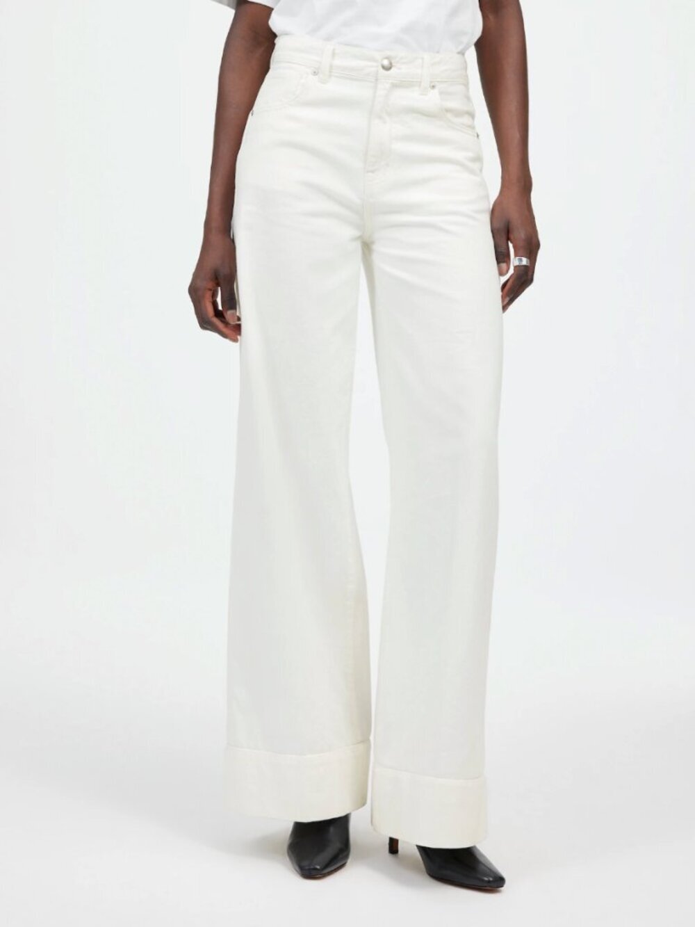 Madewell Super Wide Leg High Rise Jeans White Cotton Denim, size 23